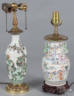 Two Chinese export porcelain table lamps, 9'' h. and 10'' h.