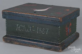 Painted pine lock box, 19th c., with later decoration, 9 1/2'' h., 19 1/4'' w.