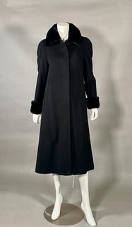 Black Wool Coat with Natural Chinchilla Fur Trim, by Marisa Minicucci
