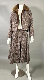 Wool Skirt Suit with Natural Beaver Fur Lining