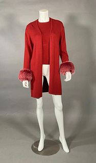 Cashmere Two Piece Set with Natural Fur Cuffs, by Carolyne Roehm
