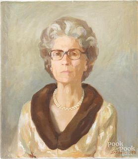 Oil on canvas portrait of Dorothy Harrison Therman, signed Salom '80, 24'' x 21''.