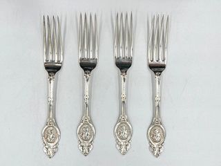 Four John Polhamus Sterling Silver Forks, Medallion Pattern