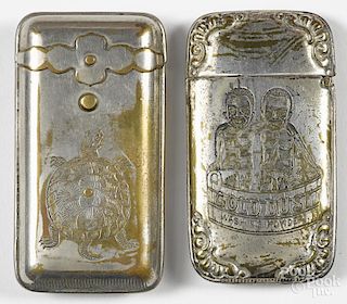 Two nickel silver match vesta safes, to include one with Gold Dust Washing Powder
