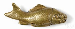 Embossed figural brass Japanese koi fish match vesta safe, 3 1/8'' l.