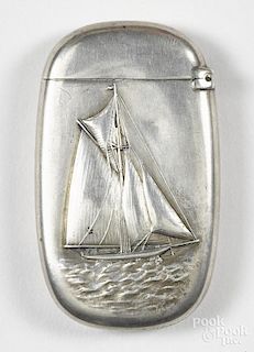 Sterling silver sailboat match vesta safe, 2 3/8'' h.