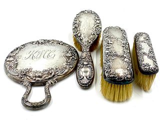 Gorham Repousse Sterling Brushes and Handmirror