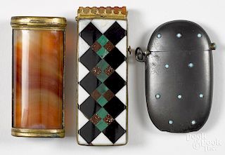 Three miscellaneous match vesta safes, to include two agate examples, 2 1/2'' h. and 2 3/4'' h.