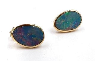 14K Gold Bolder Opal Earrings