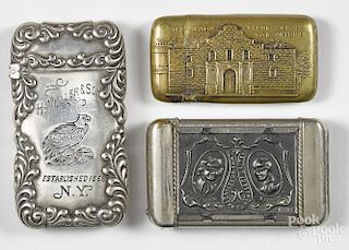 Three advertising match vesta safes, to include one engraved H. Muller & Son Established 1866 N. Y.