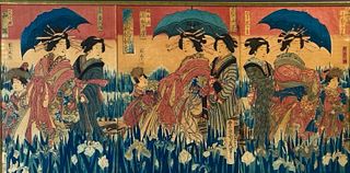 Japanese Meiji Woodblock Print Triptych 