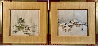 Pair of Japanese Vintage Ink Paintings 