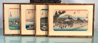 4 Japanese Prints from 53 Stations of the Tokaido: Utagawa Hiroshige (1797-1858)