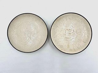 2 Chinese Ding Ware-style Porcelains-- Dish and Bowl