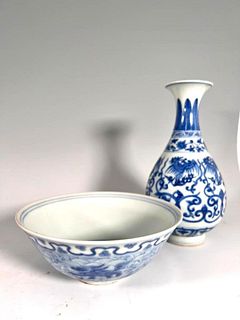 2 Chinese Ming Style Blue and White Porcelains