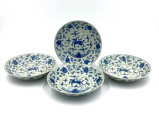 4 Chinese Antique Blue and White Porcelain Bowls