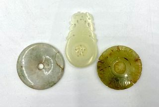 3 Chinese Antique Hardstone Bi Discs