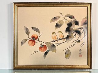 Chinese Painting of Birds on Branch 