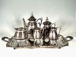 Antique Plated Silver Tea Service with Tray
