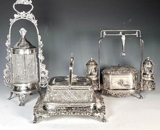 Victorian Silverplate Sardine Box and Two Pickle Casters