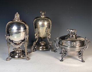 Two Victorian Silverplate Egg Coddlers and a Butter Dish