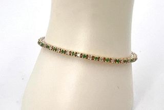 14k YellowGold Emerald and Diamond Line Bracelet