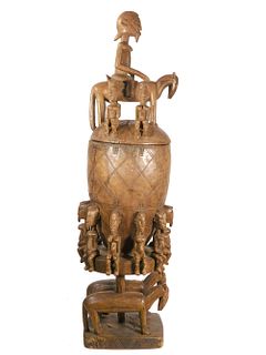 African Tribal Ritual Vessel with Equestrian & Horses, Dogon, Mali