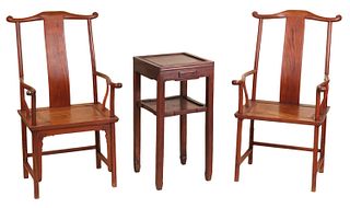 Pair of Chinese Huanghuali Yokeback Chairs