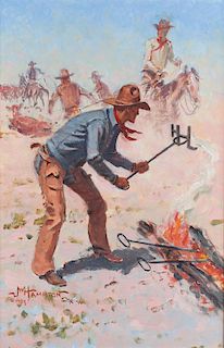 Cowboys Branding the Herd by John Wade Hampton