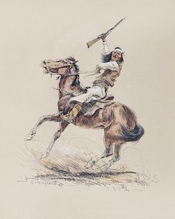 Indian with Rifle on Horseback by Olaf Wieghorst