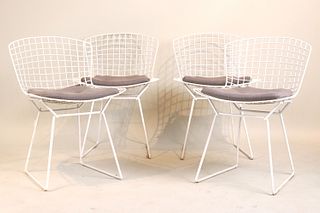 Four Harry Bertoia for Knoll White Wire Chairs