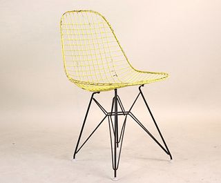 Modern Eames Yellow Painted Wire Chair