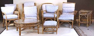 Ten Pieces of Rattan and Wicker Patio Furniture