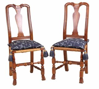 Pair of Queen Anne Cherrywood Rush Seat Chairs