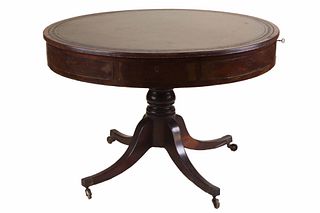 Regency Mahogany Leather-Inset Drum Table