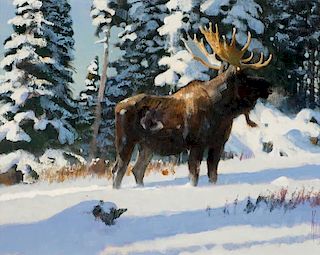 Moose in Freshly Fallen Snow by Bob Kuhn