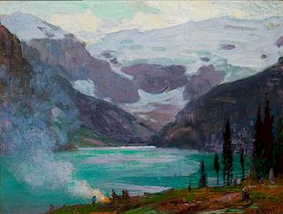 Camp by Lake Louise by Edward Potthast