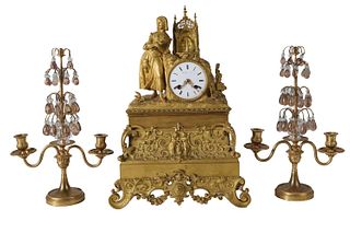 Neoclassical Gilt-Metal Figural Mantel Clock