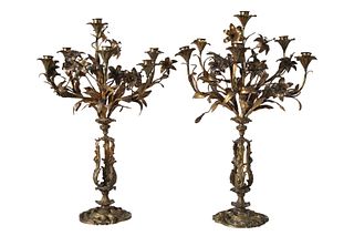 Pair of Victorian Gilt-Metal Candleabra