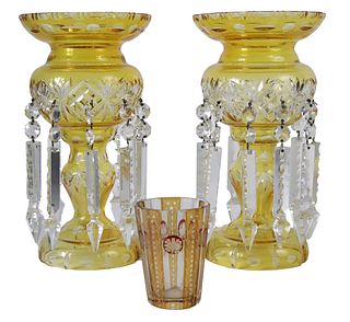 Pair of Victorian Yellow Glass Lustres