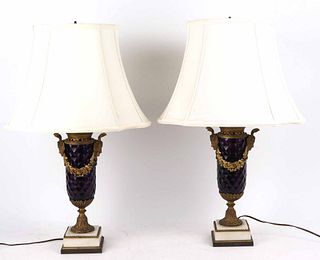 Pair of Gilt Metal Mounted Amethyst Glass Lamps