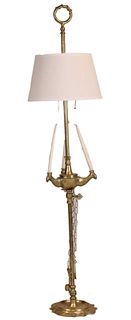 Bird-Decorated Brass Three Light Floor Lamp