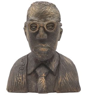 Folk Art Carved Bust of Malcolm X