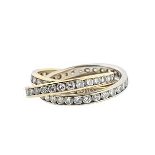 14k Tri Color Gold Diamond Rolling Band Ring