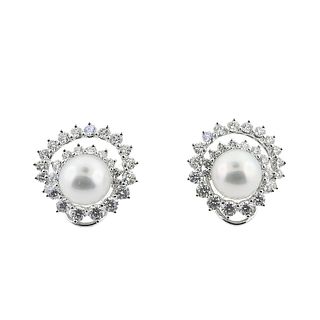 Angela Cummings Assael Diamond Pearl Platinum Earrings