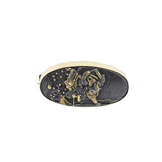 Antique English 9k Gold Shakudo Brooch Pin