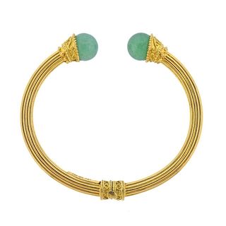 Lalaounis Greece 18k Gold Sodalite Cuff Bracelet