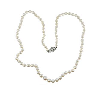 Midcentury 14k Gold Diamond Pearl Necklace