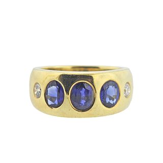 18k Gold Sapphire Diamond  Half Band Ring