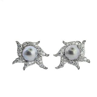 Angela Cummings Assael Platinum Diamond Tahitian Pearl Earrings